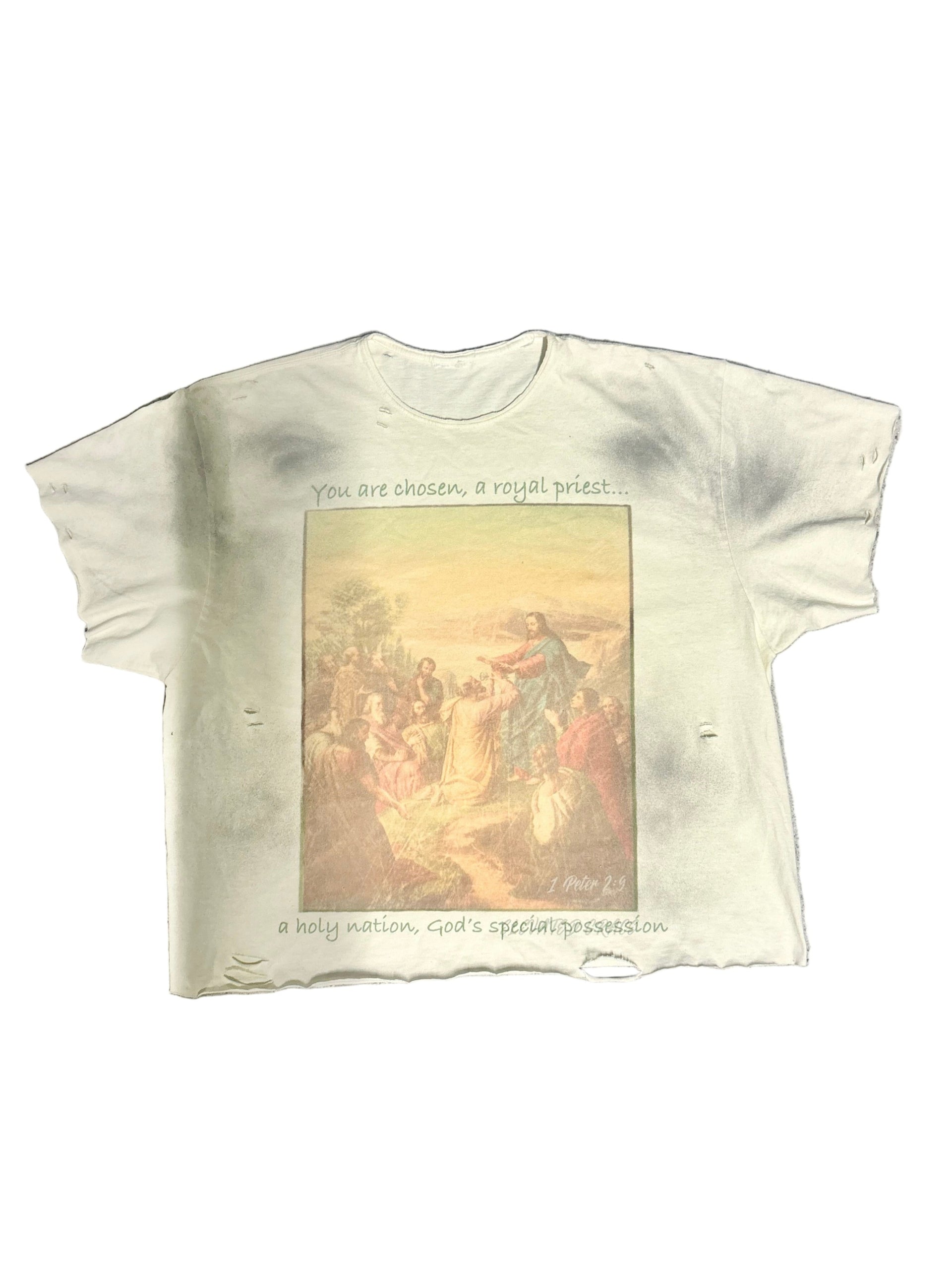Cream Chosen Distressed Tee