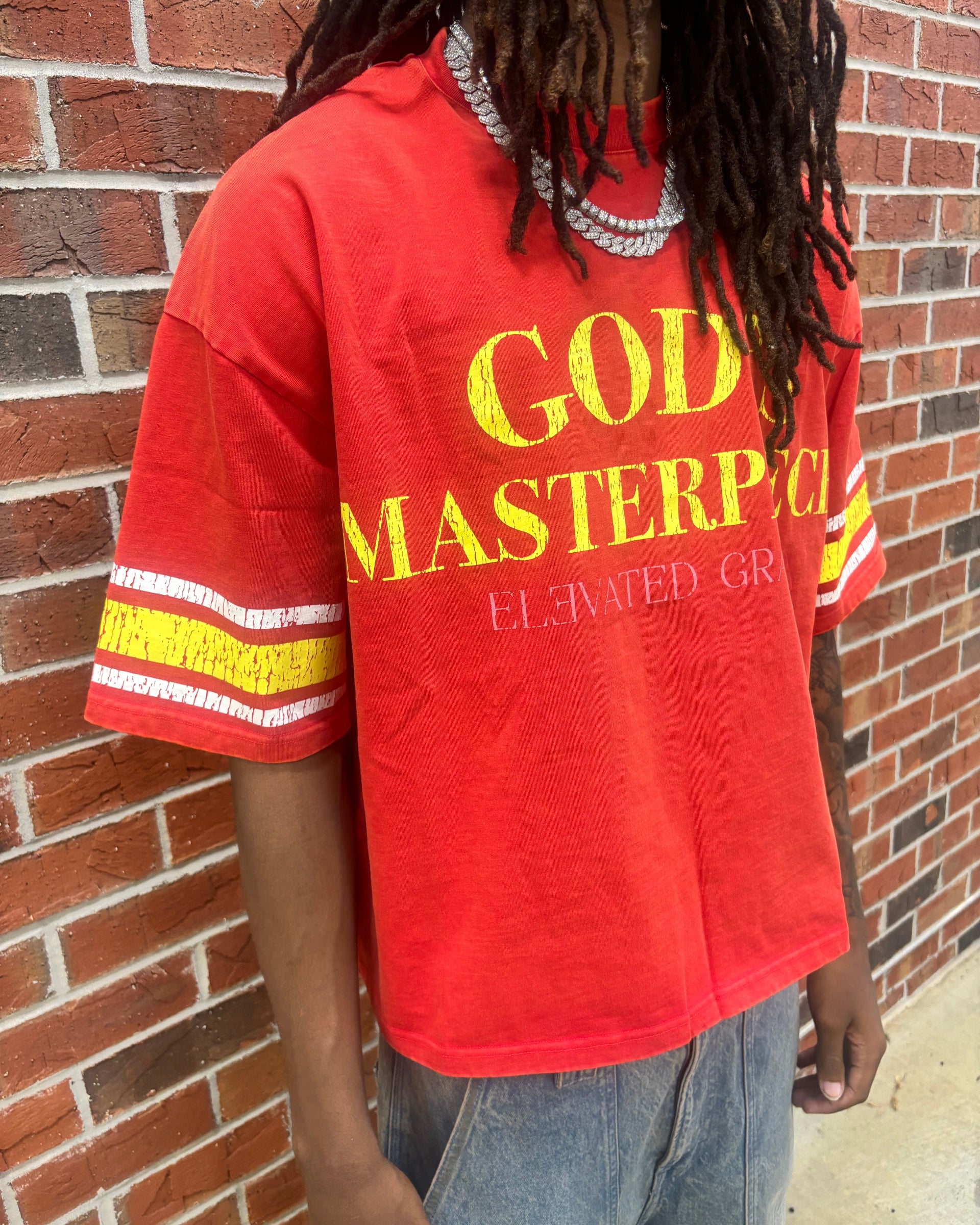 Gods Masterpiece Vintage Varsity Tee(ships next day)